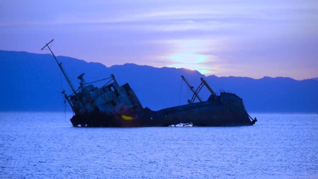 Blue hour, the hull gone to silhouette